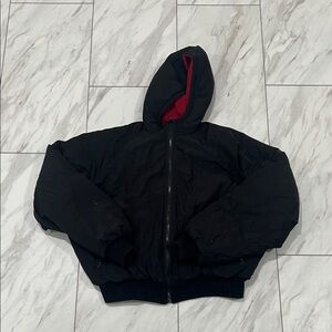 Brandy Melville Black and Red Revisable Oversize Bomber Jacket